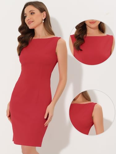 Image of Allegra K Sheath Dress for Women's Business Teacher Sleeveless Boat Neck Dressy Casual Office Dresses