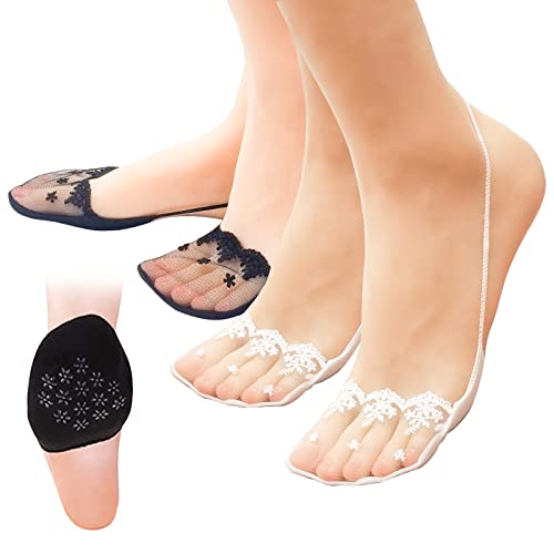 4 Pairs Non-Slip Breathable Lace No Show Socks, Toe Topper Half Socks, Low Cut Liner Slingback Socks.