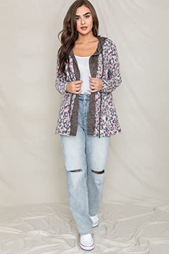 Image of Eloges Women's Multi Stripe Soft Knit Open Cardigan with Suede Elbow Patch