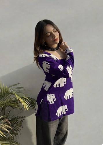 Image of FELISIA Women's Full Sleeves Rayon Printed Square Neck Short Kurti, Bell Sleeves, Short Kurti for Women, Stylish Ethnic Top, Daily Casual Western & Office wear