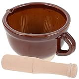 UTHCLO 1セットの木製擂鉢と木槌付きの手動スパイスグラインダー セラミ