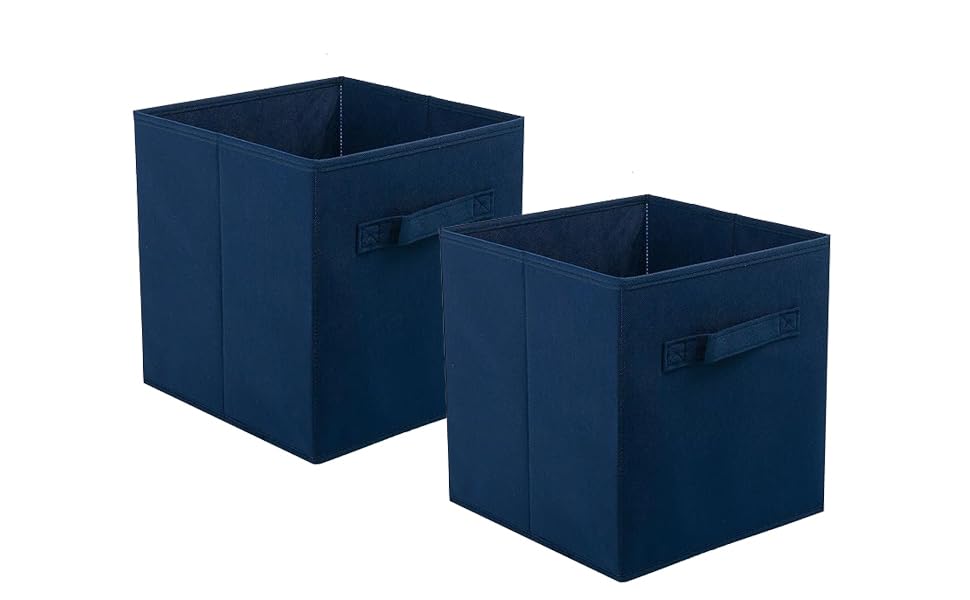 Image of RENVA 2 PCS Fabric Storage Cubes Foldable Storage Bins for Organizing Pantry, Cubbies, Toy Box - Clothes Storage & Closet Organizer (Blue, 2)