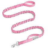 OutdoorMaster Bungee Dog Leash, Heavy Duty Dog Leash with Shock Absorption, 2 Padded Handles Training Leash, Improved Dog Safety and Comfort (Pink, 6 FT)