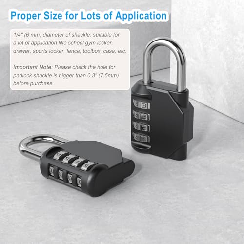 Image of AST Combination-Padlock, 4-Digit Resettable Passcode Padlock, 2 Pack, School Gym Locker, Sports Locker, Metal Portable Lock, Combo Lock for Fence, Toolbox, Gate, Case, Hasp Storage (Black)