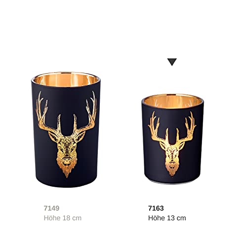 EDZARD Lio Lantern Height 13 cm, Diameter 10 cm, Matte Black Exterior with Gold Deer Motif, Black,gold,silver - Image 4