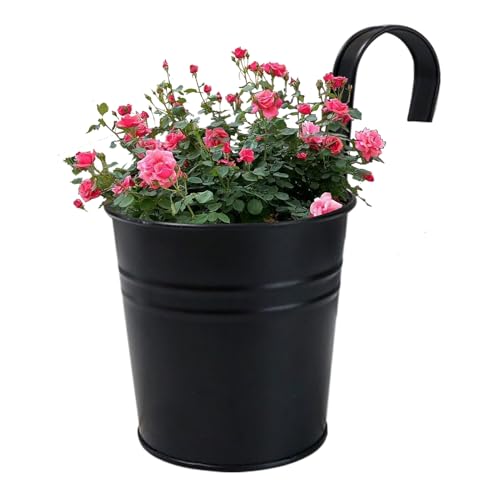 Huxibai Blumentöpfe Zum Aufhängen Hängend Mit Drainageloch - Eisen Übertopf Eimer Wand Pflanztopf Hängend Balkontopf Mit Haken | Für Balkon, Zaun, Garten, Wand, Robuster Hängetopf