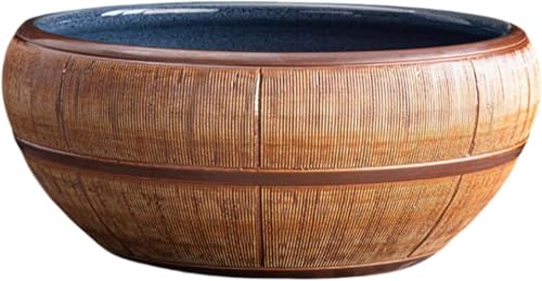 【Biizhe】 セラミック製 水耕植木鉢 大型植木鉢 金魚鉢 睡蓮鉢 メダカ用鉢 亀水槽 水がめ スの葉ロータス用 銅コイングラス用 グリーンカタツムリ用 ベランダ リビングに適した アイデア置物 (C)