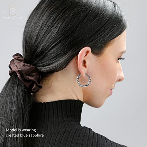 Swiss Blue Topaz Inside Out Hoop Earrings For Women In 925 Sterling Silver 1 Inch Diameter And 3Mm December Birthstone With Notched Post With Lock By Max + Stone #TOP2