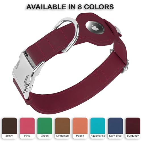 Collier chien cuir bordeaux anti-perte compatible Apple AirTag