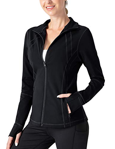 Naviskin Women's Full Zip Track Jacket Workout Yoga Running Jacket with Thumb Holes Black Size M