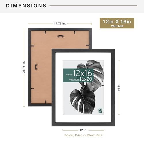 MCS Studio Gallery 16x20 Matted Poster Frame with 12x16 Picture Display, Black Woodgrain Vertical & Horizontal Wall Hanging Large Picture Frame for Photos, Posters & Art Prints (1-Pack)