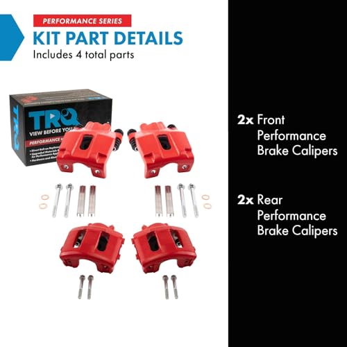 Image of TRQ Performance Front and Rear Brake Caliper Set Coated Hardware Brackets Compatible with 2003-2006 Jeep Wrangler