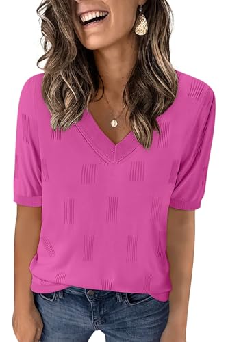 Image of Yincro Womens Short Sleeve Sweaters Fall Summer Tops V Neck Lightweight Knit Pullovers