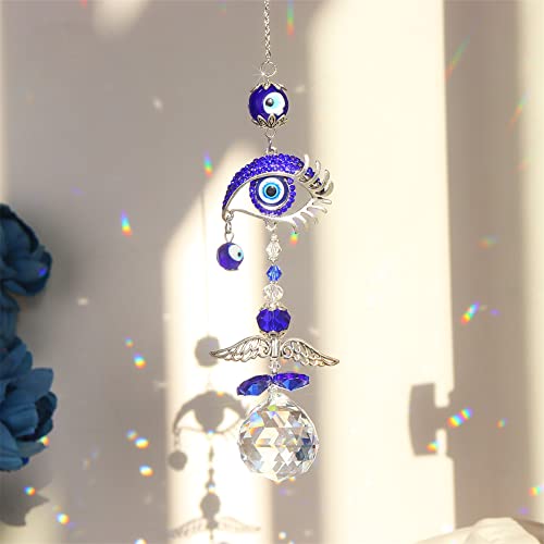 Blue Devil's Eye Crystal Sun Catcher Pendant Light Shadow Garden Decor Crystal Wind Chimes Rainbow Garden Sunshine Collection Suncatcher Crystal Ball Patio Curtain Decoration 3Pcs #TOP2