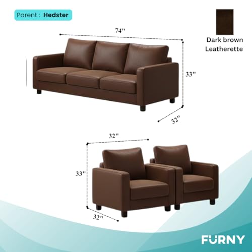 Image of FURNY Haster 5 Seater Premium Leatherette 3+1+1 Sofa Set - (Brown) Comfortable & Ideal for Living Room