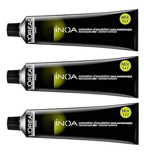 L'Oreal Professionnel Inoa Coloración sin amoníaco, n.º 4 castaño, 60 ml, Paquete de 3 (60 ml x 3)