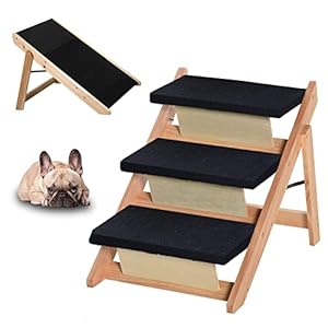 ROSE-ANGEL-R-A-Wood-Dog-Stairs-Pet-Steps-2-in-1-Foldable-Pet-Ramps-Dog-Steps-for-High-Beds-Car-Couch-Portable-Pet-Ladder-for-Small-to-Large-Dogs-3-Step 2 in 1 Foldable Pet Ramps for High Beds