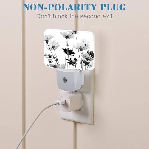 Image of Black and White Daisy Plug in Night Lights, Daisy Flowers Nightlight Plug Into Wall Dusk to Dawn Sensor for Kid Girls Boys Women Men Room, Hallway, Kitchen, Bathroom, Stairs Decor
