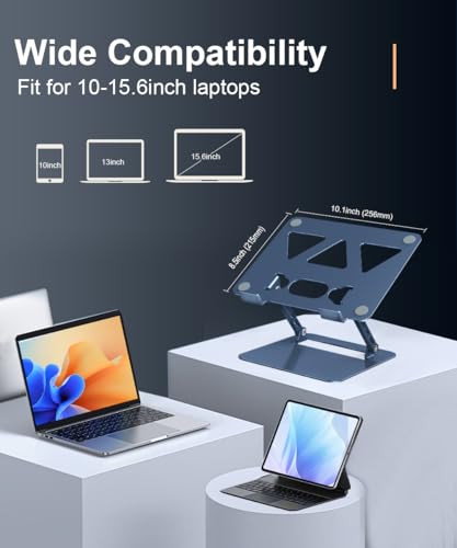 Image of Aoviho Adjustable Laptop Stand for Desk,Portable Laptop Stand Holder and Riser,Foldable Aluminum Notebook Computer Stands for MacBook Air Pro HP Lenovo Dell Samsung Chromebook, 10-15.6 inch,Navy Blue