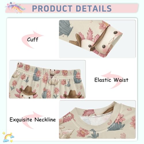 Pajama Sets Long Sleeve Cowboy Axolotl Floral Pattern Soft Comfy Sleepwear 2 Piece PJS 3-8T4