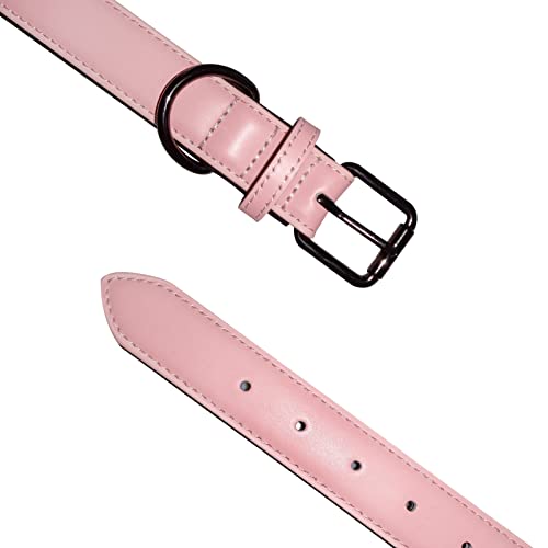 OFHome Pink Leather Dog Collar Soft Padded Comfortable Adjustable Wider and Thicker Pet Collars Best for Small Medium Large Dogs with Heavy Duty Buckle - Image 3