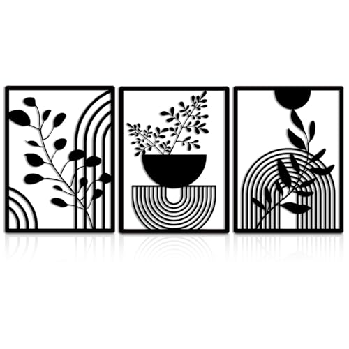 burkfeeg Lot de 3 Panneaux Muraux Géométriques Modernes en Métal Noir - Deco Boheme-Décoration Murale pour la Maison, la Chambre à Coucher, le Salon - 30...