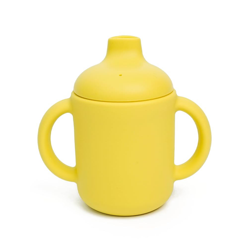 Sella Products Silicone Sippy Cup for Babies & Toddlers, 120ml Training Cup with Handles, 100% Food Grade, BPA Free Weaning Cup for Water & Milk (Yellow)