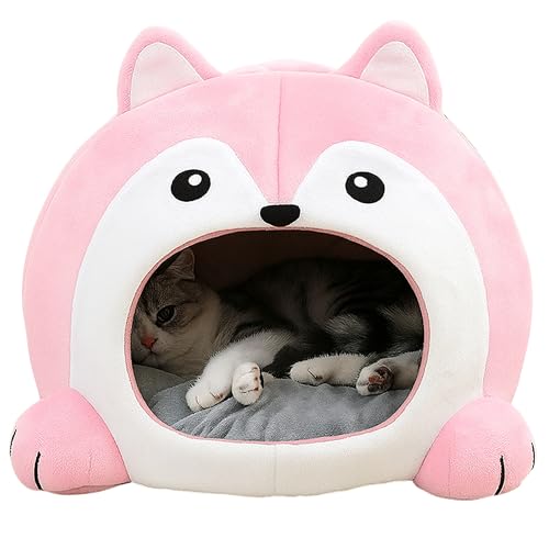 TATZIO Grotta per gatti rosa – con cuscino, lavabile e isolato, cuccia per gatti e cani di piccola taglia, soffice, facile da pulire, morbida