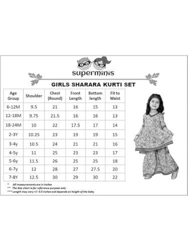 Image of superminis Girls Cotton Floral Printed Gota Patti Work Half Sleeves Sharara Suit