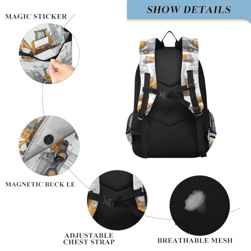 Construction Vehicles Concrete Mixer Backpack for Boys Girls Elementary School Bag Kids Bookbag Travel Rucksack With Reflective Stripes3