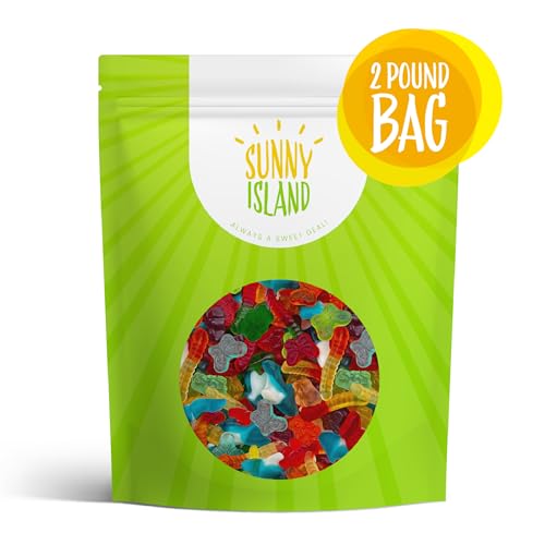 Gummy Candy Mix - Blue Sharks, Bears, Worms, Butterflies - 2-Pound Bag - Party Favors