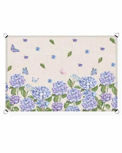 Boanket Sun Shade Sail 12' x 16', Purple Blue Spring Floral Sun Blocking Shades Privacy Outdoor Covering, Farmhouse Summer Botanical Shade Cloth for Patio Deck Terrace Garden Lawns Beach Backyard