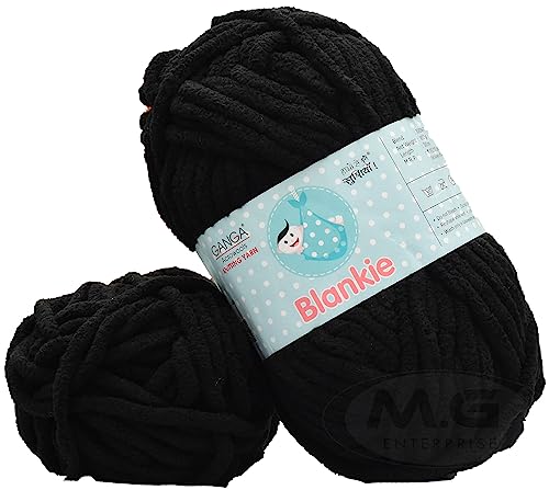 Image of GANGA Knitting Yarn Thick Chunky Wool, Blankie Black 600 GMS Best Used with Knitting Needles-OC Art-AEII