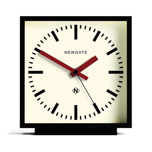 NEWGATE® Amp Desk Clock | Square Station Clock Design | Black case with red Hands | Modern Style for Desk, Table top, Mantel, Shelf or Bedside