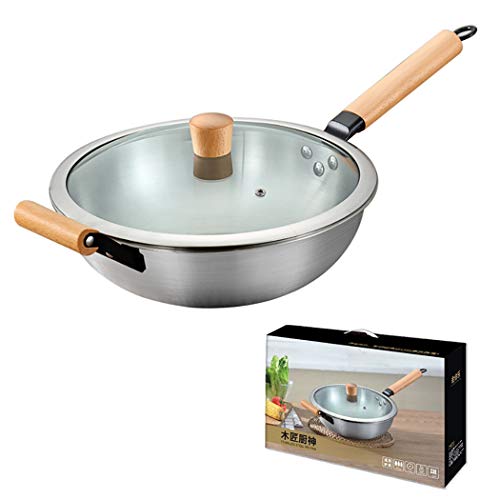Wok de acero inoxidable con tapa y cesta de vapor 12.5 pulgadas