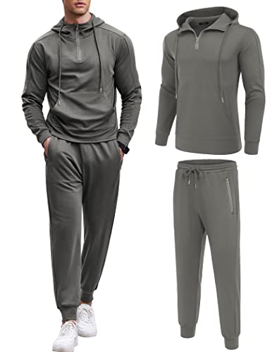 Coofandy Men's Sweatsuits 2 Piece Hoodie Tracksuit Set Athletic Running Sports Jogging Suits Casual Quarter Zip Hooded Sweatshirts And Sweatpants #TOP23