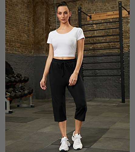 Culayii Women's Capri Pants Cropped Running Solid Hiking Exercise Pants Quick Dry Loose Fit With Side Pockets Plus Size Black Xxl #TOP4