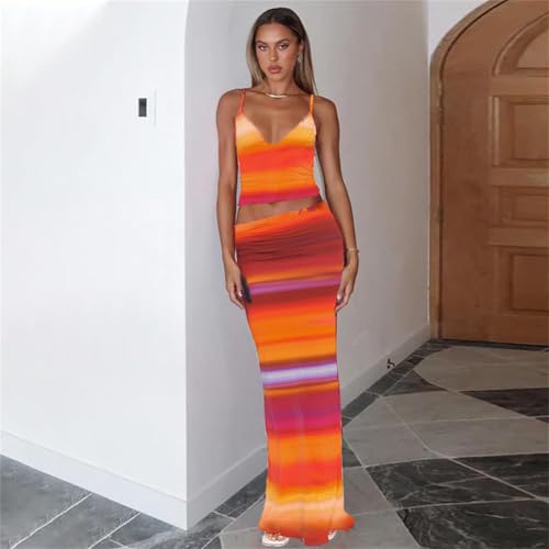 Image of ksotutm Maxi Skirt Set Floral Print Halter Top Maxi Skirt Sexy Going Out Outfits for Women