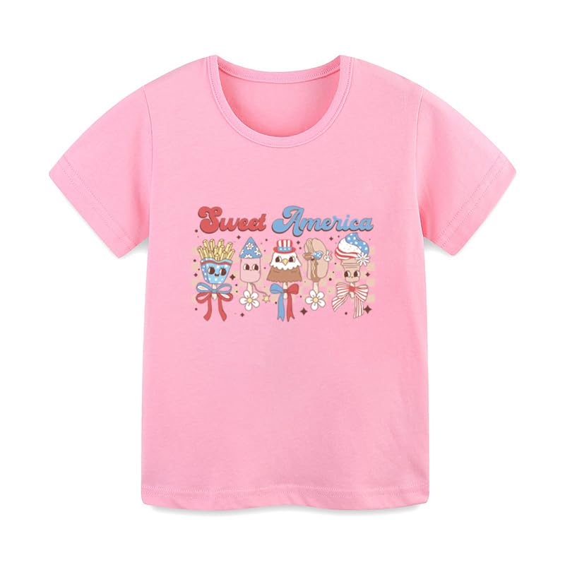 Image of Toddler Girls 4th of July T-Shirt American Flag Popsicle Print Cotton Kids Boys Independence Day Tees
