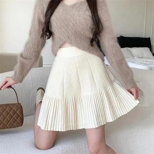 Women's Solid Elastic Waist Casual Slim Knitted A-Line Pleated Skirt2