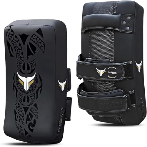 Mytra Fusion Muay Thai Bouclier de Frappe Curved boucliers de Boxe MMA, Kickboxing, Arts Martiaux, Karaté, pao de Frappe X 1 Unité Unique (Noir (Lot de 2))