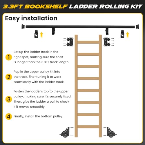 Souyou 𝙐𝙥𝙜𝙧𝙖𝙙𝙚 Rolling Library Sliding Ladder Hardware Kit (No Ladder),3.3Ft Round Tube Sliding Library Hardware,Floor Roller With Brake,3 Yr Warranty thumb #6