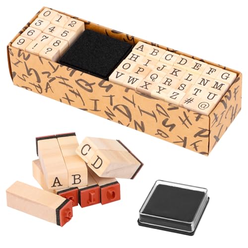 VMUTGA 40 Piezas de Sellos de Letras, Sellos de Madera con Letras, Números y Símbolos con Almohadillas de Tinta, para Scrapbooking, Artesanías, Producción de Tarjetas
