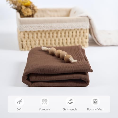 Image of Meracorallo Muslin Swaddle Blanket, 100% Cotton Receiving Blanket Soft and Breathable Swaddle Wrap for Baby Boys and Girls, Brown