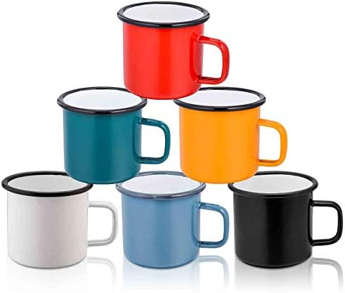 TeamFar Coffee Mug, 12 oz Tea Enamel Mug Camp Drinking Cups, White/Blue/Green/Black/Red/Yellow Vintage for Indoors and Outdoors, Non Toxic & Portable, Attractive Color & Classic Design - Set of 6