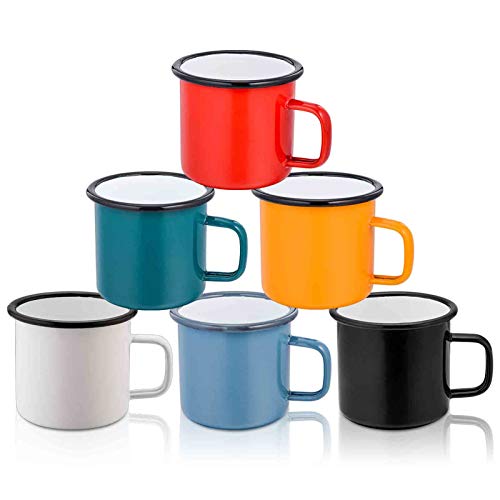 TeamFar Coffee Mug, 12 oz Tea Enamel Mug Camp Drinking Cups, White/Blue/Green/Black/Red/Yellow Vintage for Indoors and Outdoors, Non Toxic & Portable, Attractive Color & Classic Design - Set