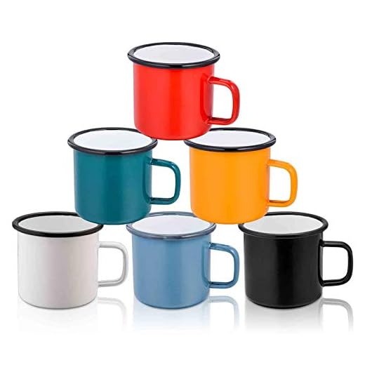 TeamFar Coffee Mug, 12 oz Tea Enamel Mug Camp Drinking Cups, White/Blue/Green/Black/Red/Yellow Vintage for Indoors and Outdoors, Non Toxic & Portable, Attractive Color & Classic Design - Set of 6