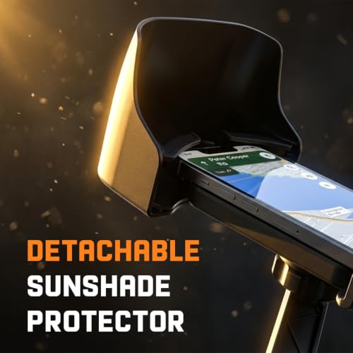 Image of Amkette iGrip Secure X2 Mobile Holder for Bike & Scooty with Mirror Mount, One Press Lock & Unlock, Built in Sunshade, Anti Slip Silicone Grip, 4 Corner Clamping, Compatible with 4.7 inch-7 inch Smartphones