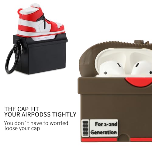 Image of [2Pack] Gedicht for Apple Airpods 2nd Generation Case Cover, Cute Cartoon Shoe Box Soft Silicone Protective Cases for AirPods 1&2 Case with Keychain for Women Men, Red+Brown