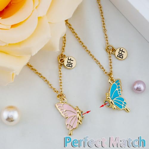 Bff Necklace for 2 Best Friend Necklace Butterfly Matching Necklaces for Best Friends Birthday Mothers Day Gifts for Friends Bestie 2Pcs Blue and Pink Key Chain2